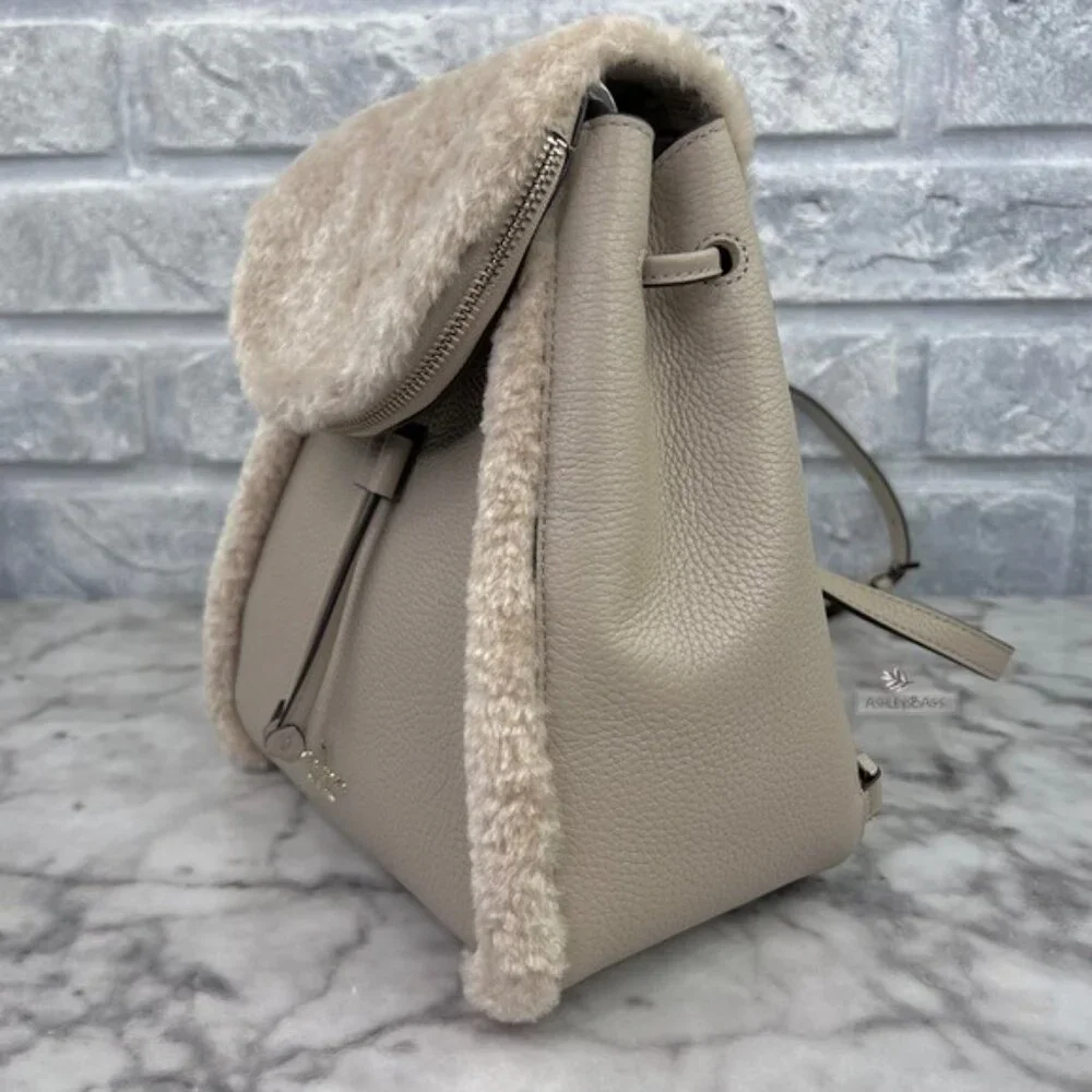 Kate Spade Leila Medium Flap Backpack Faux Shearling In Light Sand